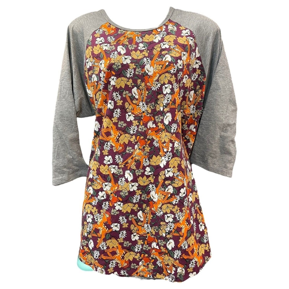 LULAROE Disney Randy Womens Extra Large Casual Bambi Print Gray 3/4 Sleeve